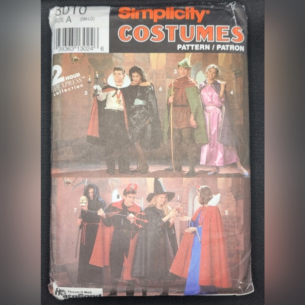 Vintage Simplicity Sewing Pattern 8010 Adult Halloween Costumes SM-LG Uncut